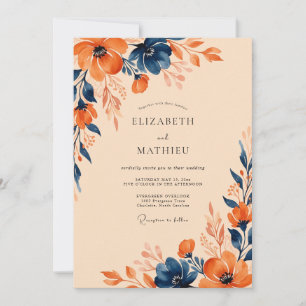 Convite Casamento Outonal Vibrante Azul Naval