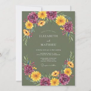 Convite Casamento Outonal Vibrante em Verde Oliva