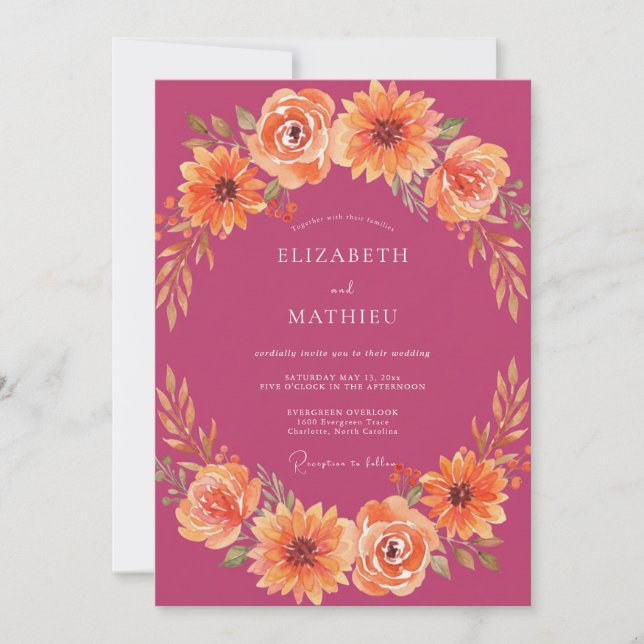 Convite Casamento Outonal Vibrante Magenta (Frente)