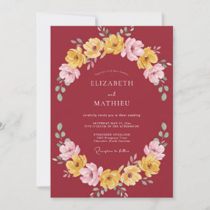 Convite Casamento Outonal Vibrante Vermelho Intenso