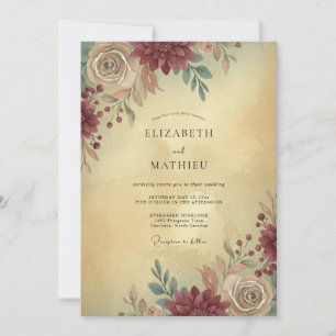 Convite Casamento Outonal Vintage Borgonha