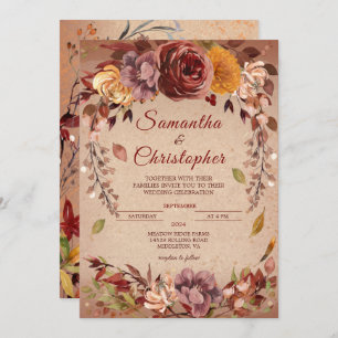 Convite Casamento outono Amber Rustic Autumn Bloom Burgund