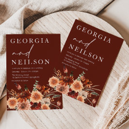 Convite Casamento outono Boho Terracotta Orange & Brown