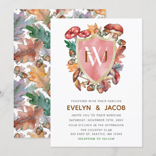 Convite Casamento outono botânico da crista do monograma