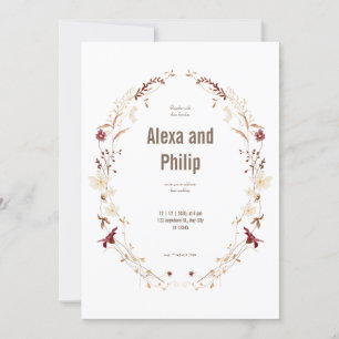 Convite Casamento outono branco bege elegante