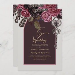 Convite CASAMENTO OUTONO Burgundy ROSA BOTHIC