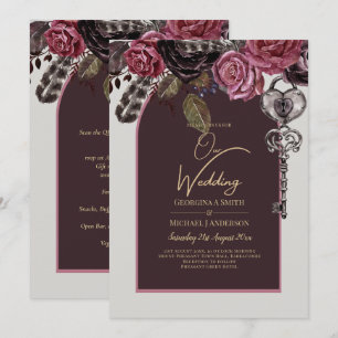 Convite CASAMENTO OUTONO Burgundy ROSA BOTHIC