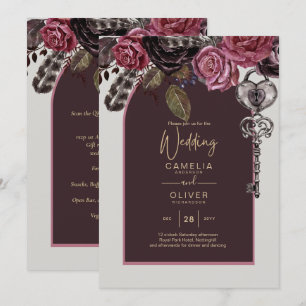 Convite CASAMENTO OUTONO Burgundy ROSA BOTHIC