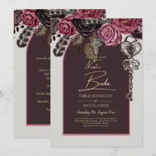 Convite CASAMENTO OUTONO Burgundy ROSA BOTHIC