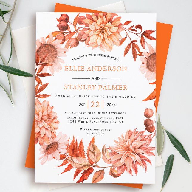 Convite Casamento outono da flor de outono de laranja (Criador carregado)