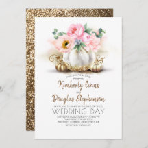 Casamento outono de abóbora branco, Dourado e flor