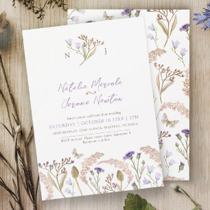 Convite Casamento outono de aquarela de gramíneas selvagen