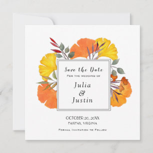 Convite Casamento outono de Aquarela Salvar o quadrado Dat