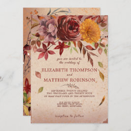 Convite Casamento outono de Blush Rustic Bloom Burgundy