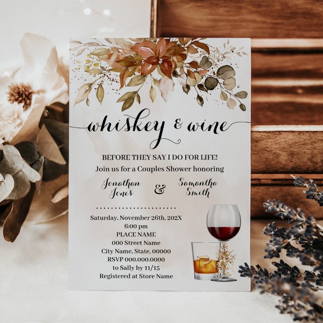 Convite Casamento outono de Chás Whiskey & Wine (Criador carregado)