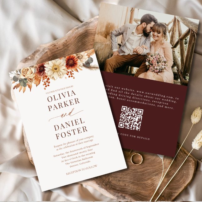 Convite Casamento outono de Código QR de Foto do outono El (Criador carregado)
