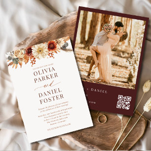 Convite Casamento outono de Código QR de Foto do outono Mo