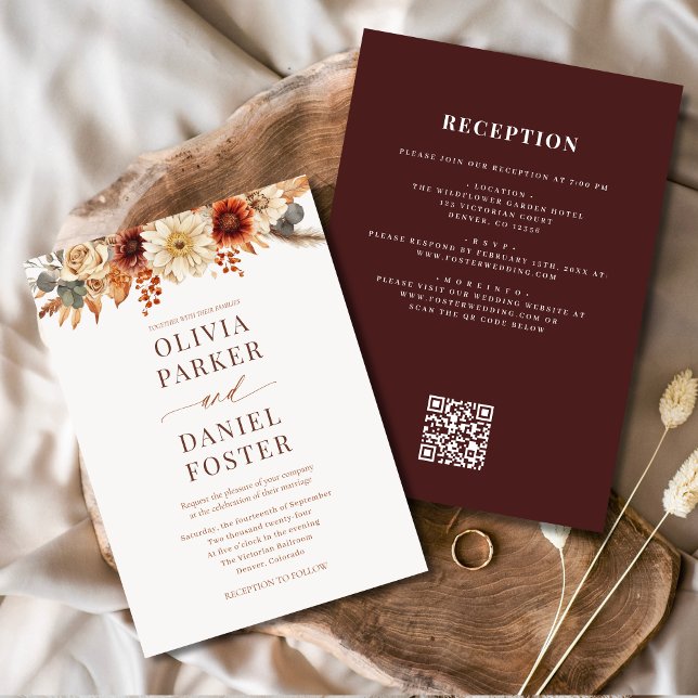 Convite Casamento outono de código QR do outono Elegante T (Criador carregado)