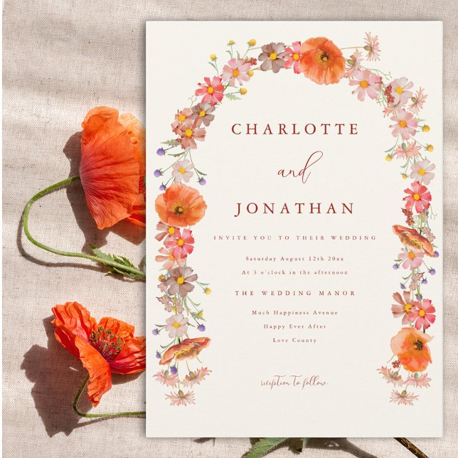 Convite Casamento outono de flor selvagem colorido (Boho Wildflower arch wedding invitation )