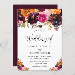 Convite Casamento outono de Flores de Aquarela de Autumn B