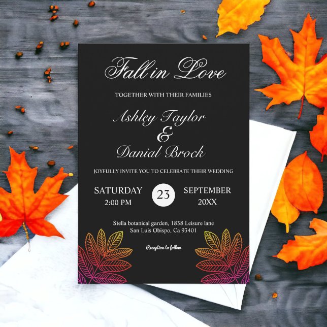 Convite Casamento outono De Folhas Brilhantes Simples, Pre (Criador carregado)