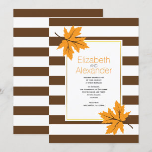 Convite casamento outono de folhas e listras de laranja