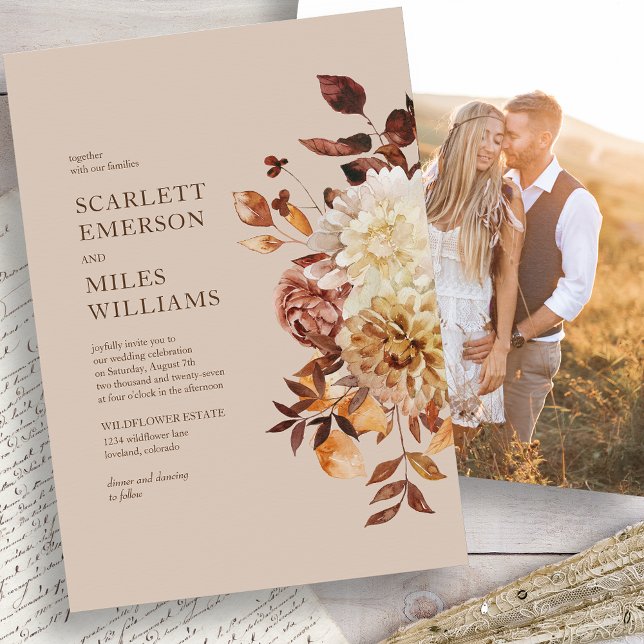 Convite Casamento outono de Foto Moderno (Taupe Modern Photo Fall Wedding Invitation by Painted Paperie
)