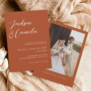 Convite Casamento outono de Foto Terracotta
