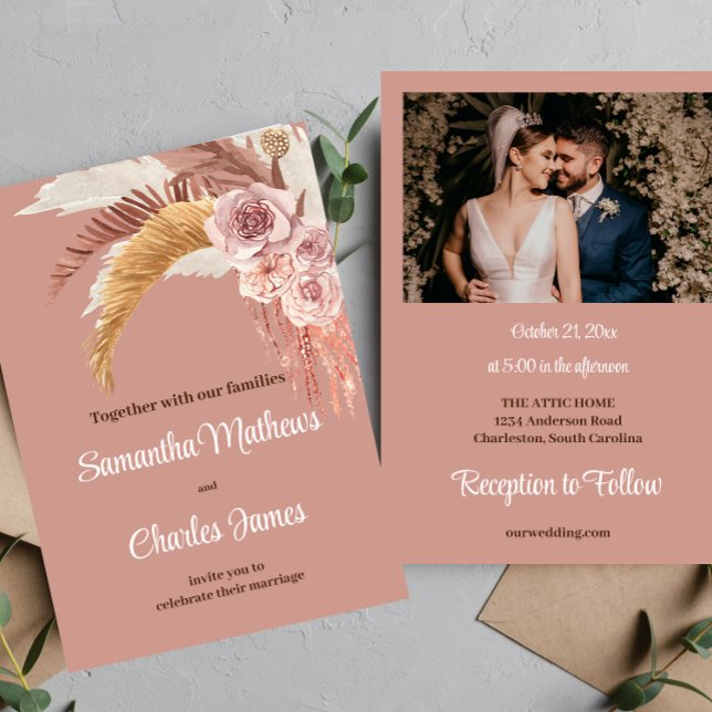 Convite Casamento outono de Fotografia Tropical Boho Flora (Criador carregado)