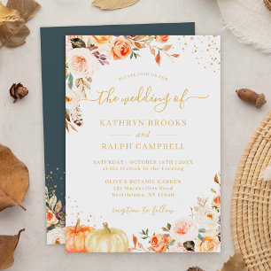 Convite Casamento outono de Lâmpadas Douradas Florais do o