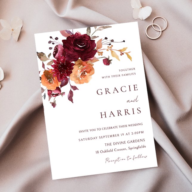 Convite Casamento outono de laranja queimado de vinho tint (Criador carregado)