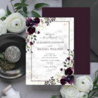 Casamento outono De Mármore Dourado Com Plum Roxo