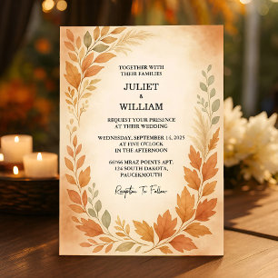 Convite Casamento outono de outono de Folhas Elegante e Gr