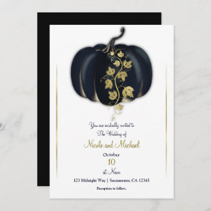 Convite Casamento outono de Storybook Preto e Dourado