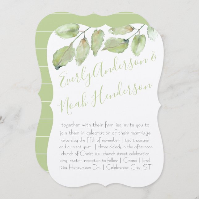 Convite Casamento outono de Tipografia Neo Mint Greenery (Frente/Verso)