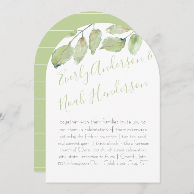 Convite Casamento outono de Tipografia Neo Mint Greenery (Frente/Verso)