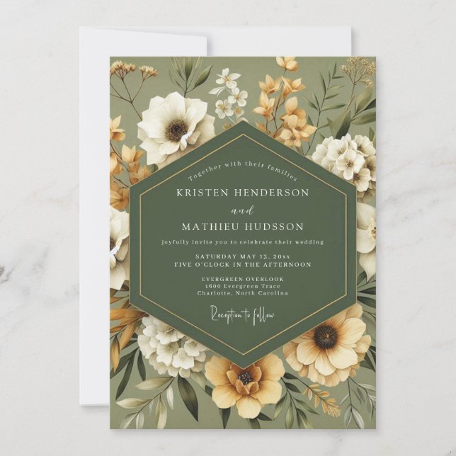 Convite Casamento Outono Dourado Sage (Frente)