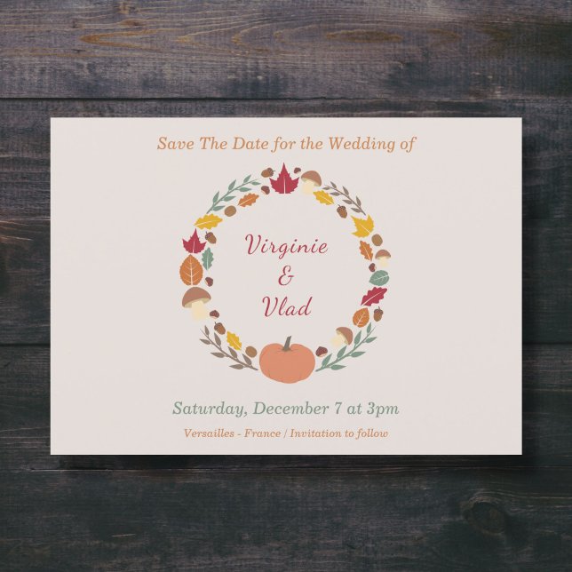 Convite Casamento outono e Fraqueza Guardar a Data (Wreath & Fall Wedding Save The Date Invitation - Front)