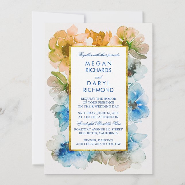 Convite Casamento outono Elegante de Flor de Água (Frente)