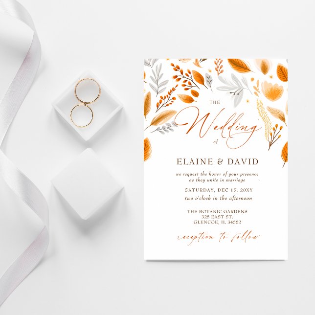 Convite Casamento outono Elegante de Script Moderno do Ter (Terracotta Modern Script Elegant Fall Wedding Invitation)