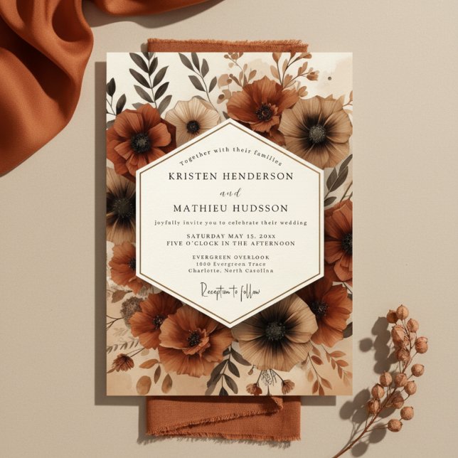 Convite Casamento Outono Flor de Sienna (Criador carregado)