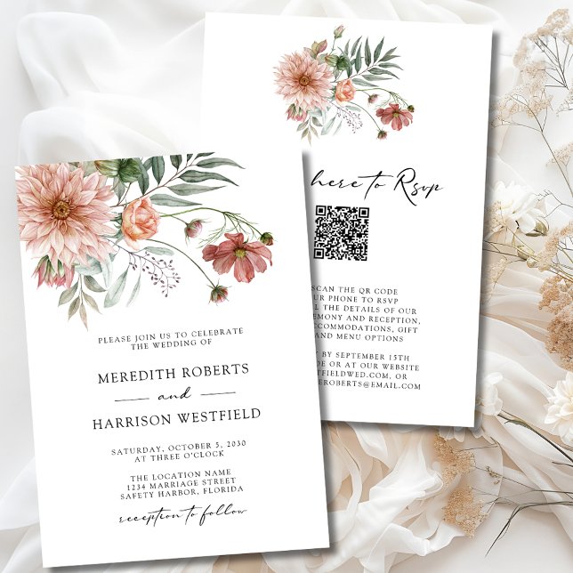 Convite Casamento outono Floral Boho Terracotta (Boho Terracotta Floral Fall All in One Double Sided Wedding Invitation-4)
