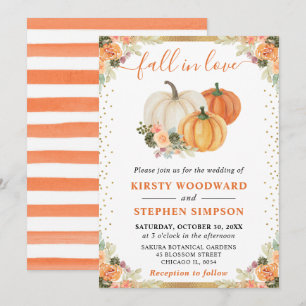 Convite Casamento outono Floral Branco e Laranja Pumpkins