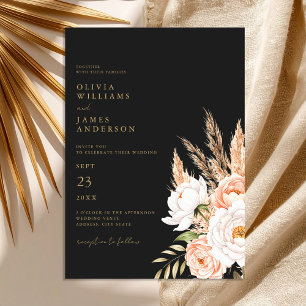 Convite Casamento outono Floral Chic do Elegante Black Boh