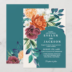 Convite Casamento outono floral de cor aquosa moderna