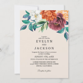 Convite Casamento outono floral de laranja queimado