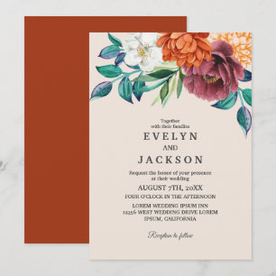 Convite Casamento outono floral de laranja queimado