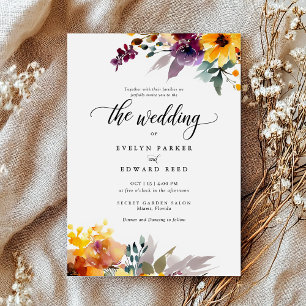 Convite Casamento outono Floral Elegante Watercolor