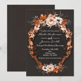 Convite Casamento Outono Floral Laranja Florais Elegante
