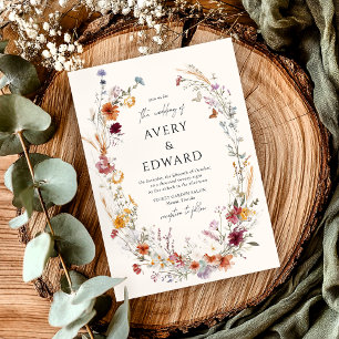 Convite Casamento outono Floral Moderno Rustic Boho